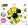 Balony czarno-złote z konfetti 30-46cm zestaw 8szt